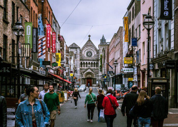 Walking down busy Grafton Street in Dublin Ireland, the shopping district