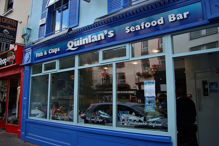 shop window of Quinlan's Seafood Bar in town Killarney