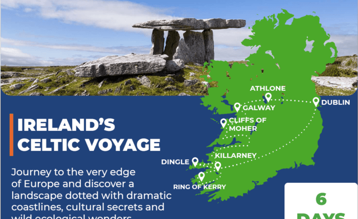 Tour map of Ireland's Celtic Voyage 6 Day Tour
