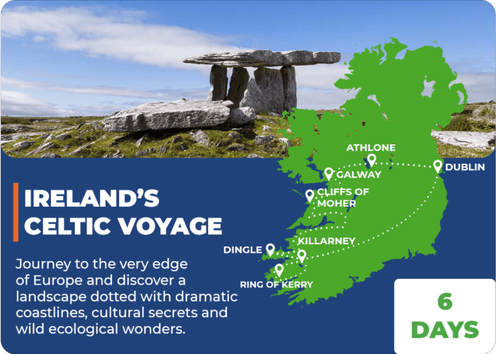 Tour map of Ireland's Celtic Voyage 6 Day Tour