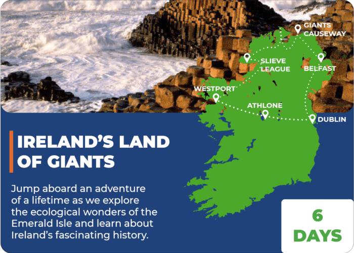 Tour map of Ireland's Land of Giants 6 day tour.