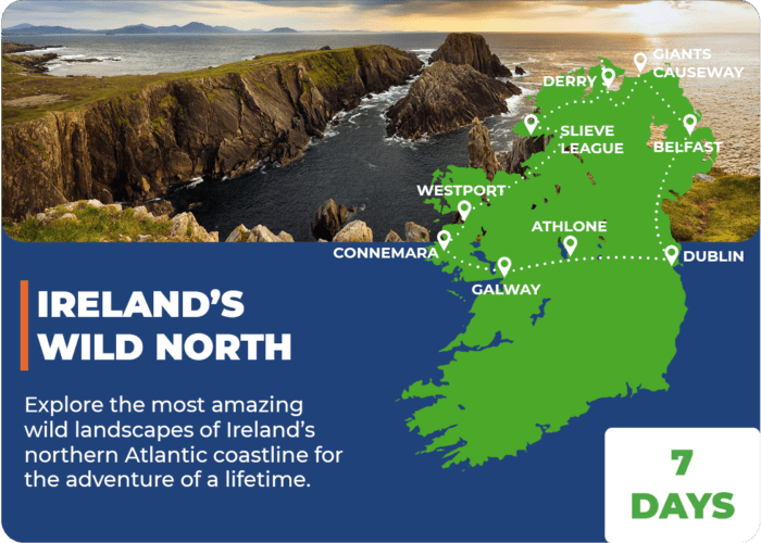 Tour map of Ireland's Wild North 7 day tour.