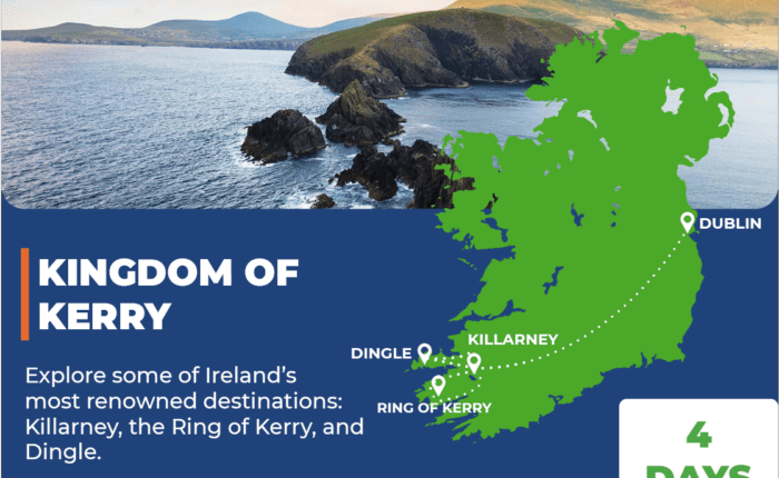 Tour map of The Kingdom of Kerry 4 day tour.
